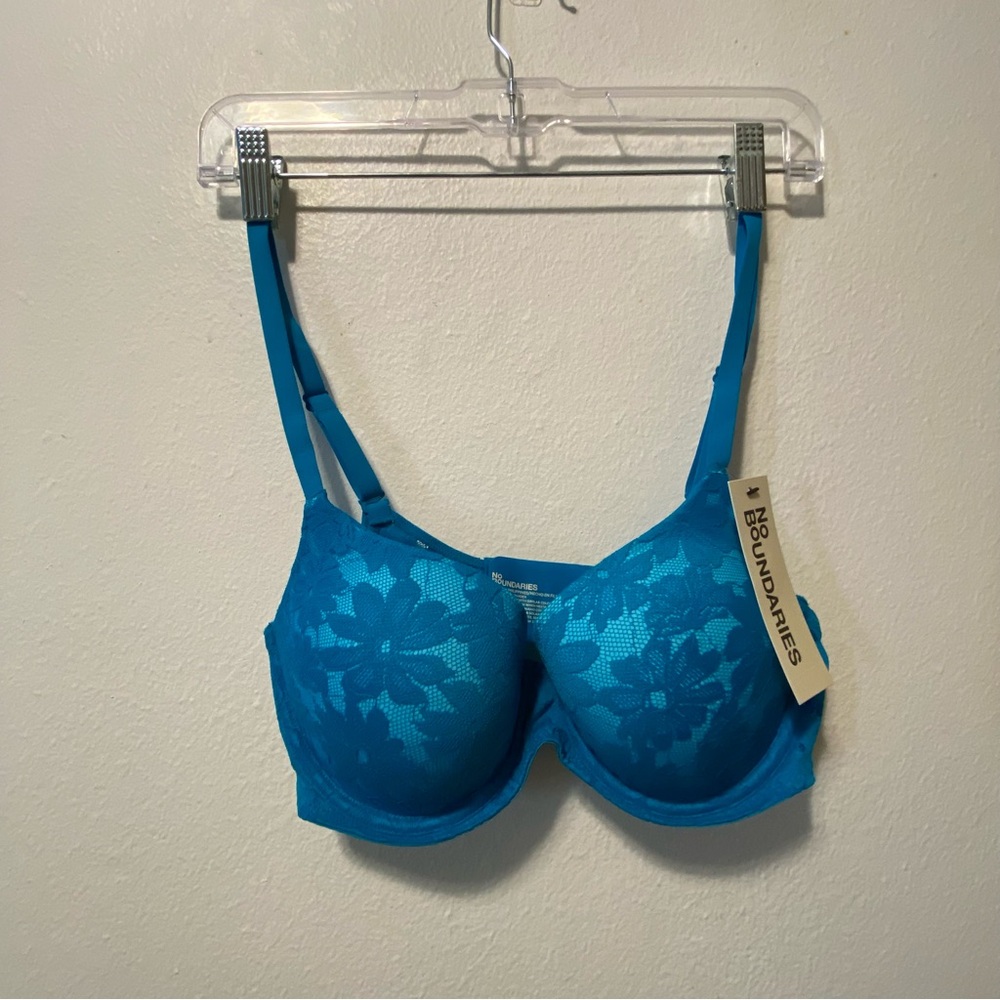 No Boundaries Blue‎ Lace Bra Size 34D Plus Up New